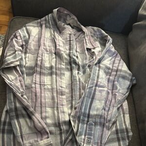 Purple Plaid Button-Up Shirt